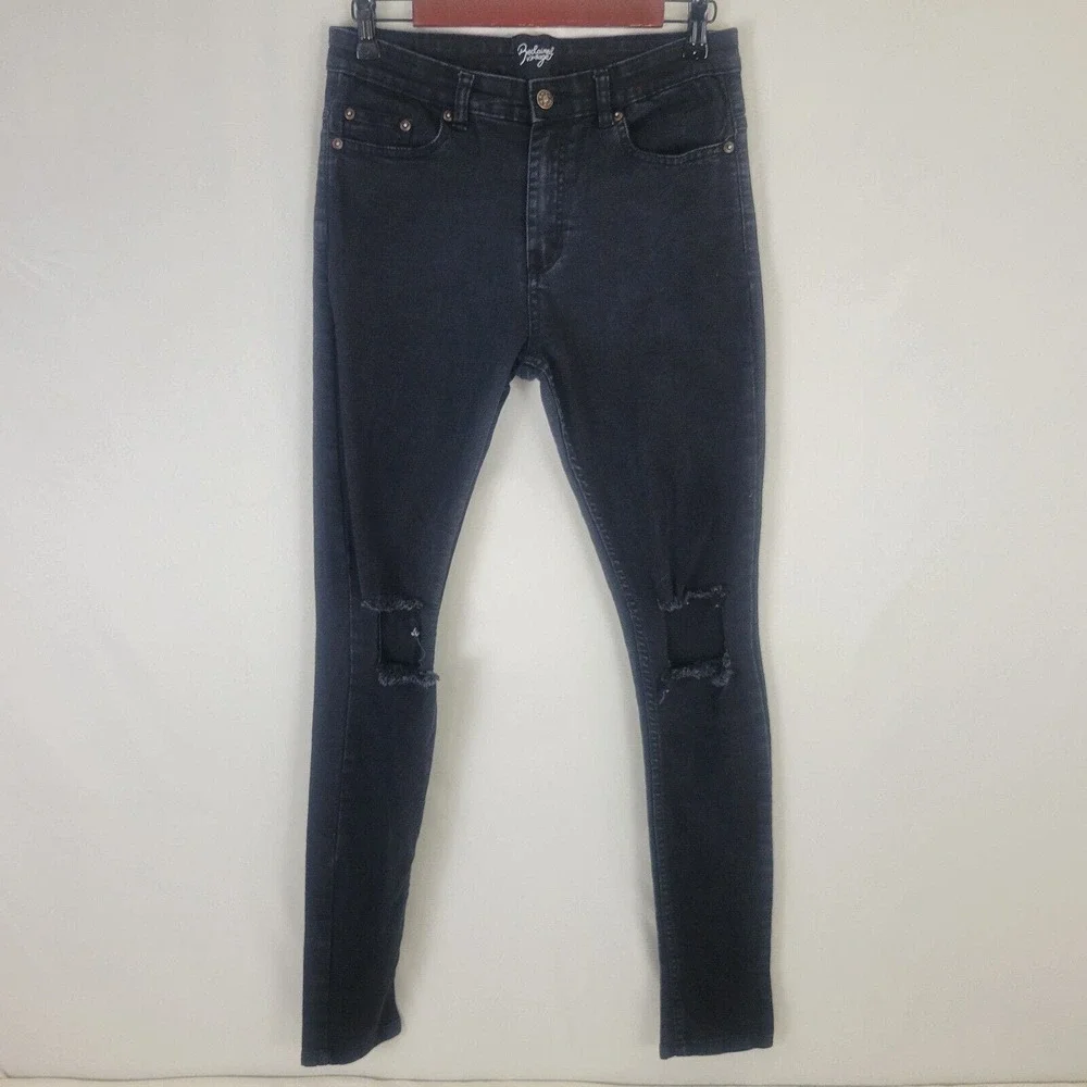 Reclaimed Vintage Jeans Womens 32 Black Denim Mid Rise Skinny Distressed 28x29.5